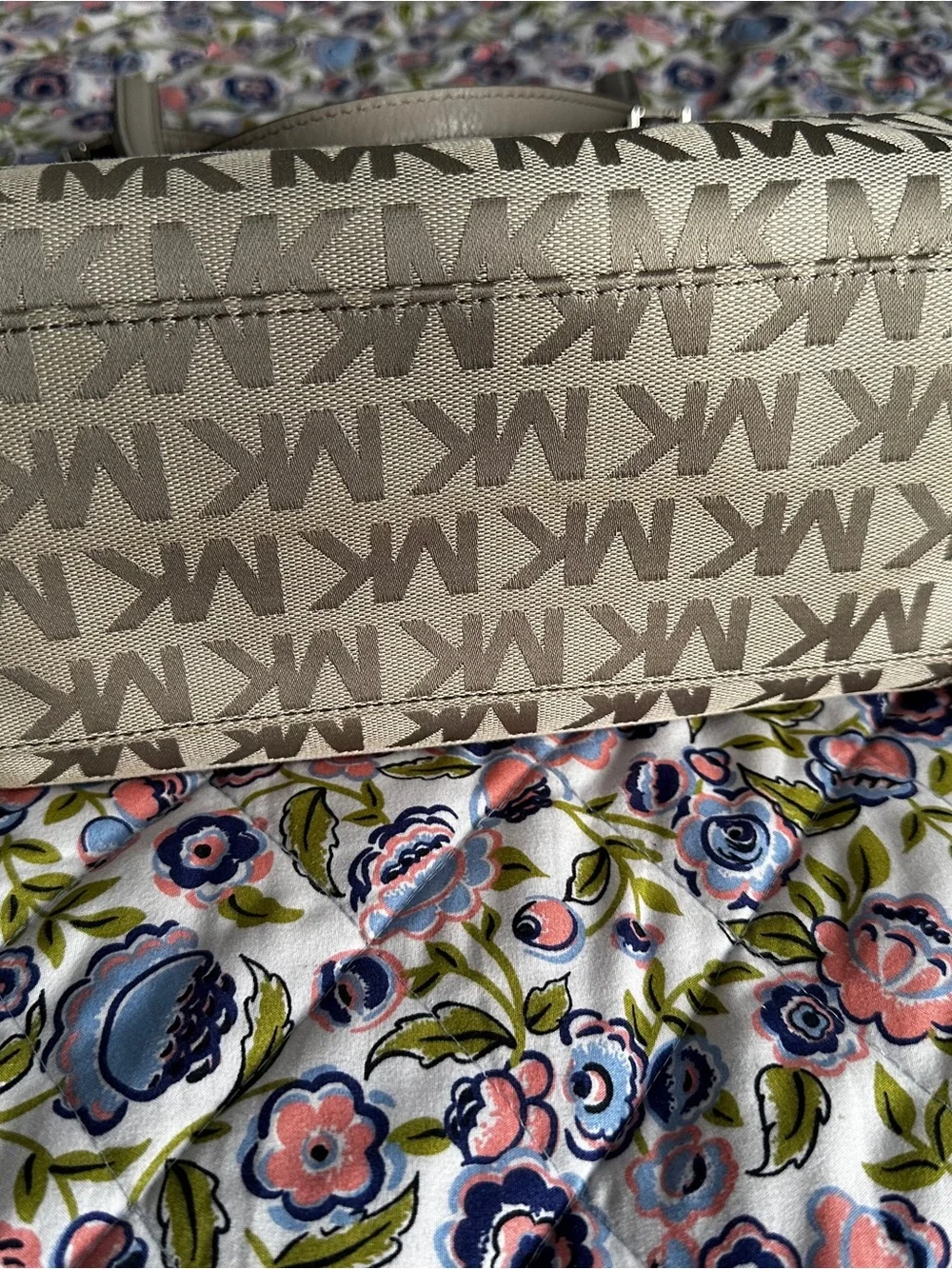 Michael Kors Grey MK Logo Tote with Silver Tone Charm